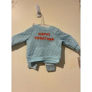 NWT Cat & Jack Tan Blue‎ "Happy Together" Sweatshirt & Pants Outfit - 3-6M